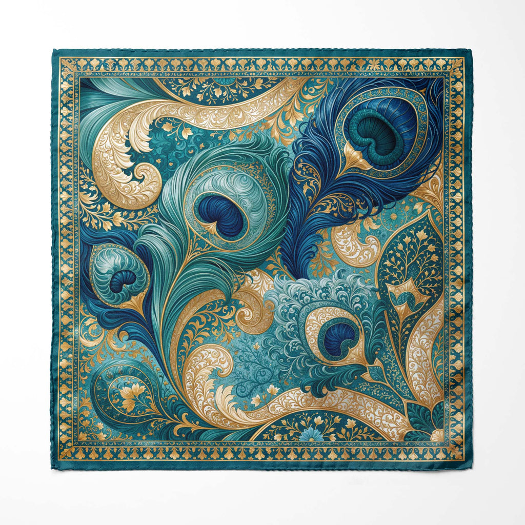 OPAL PEACOCK SILK POCKET SQUARE