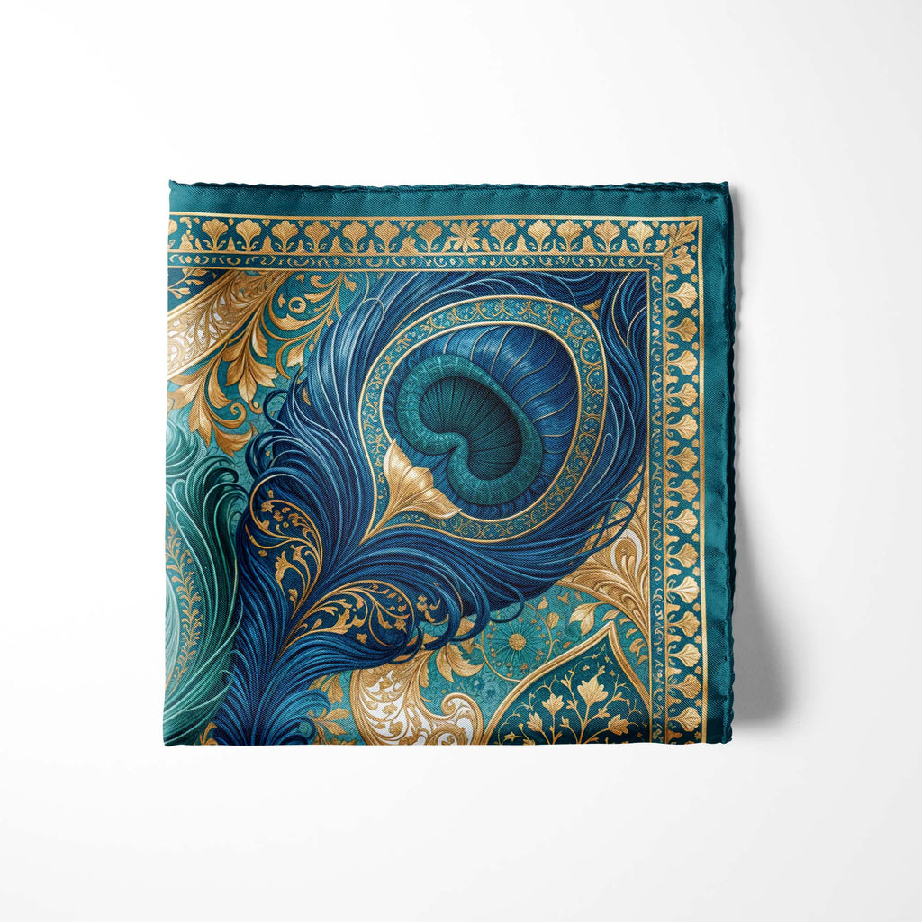 OPAL PEACOCK SILK POCKET SQUARE
