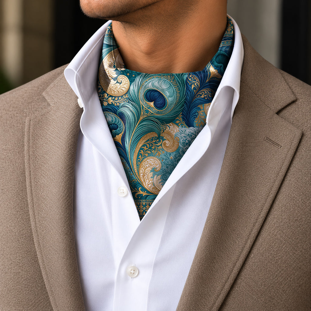 OPAL PEACOCK SILK ASCOT – PREMIUM COLLECTION
