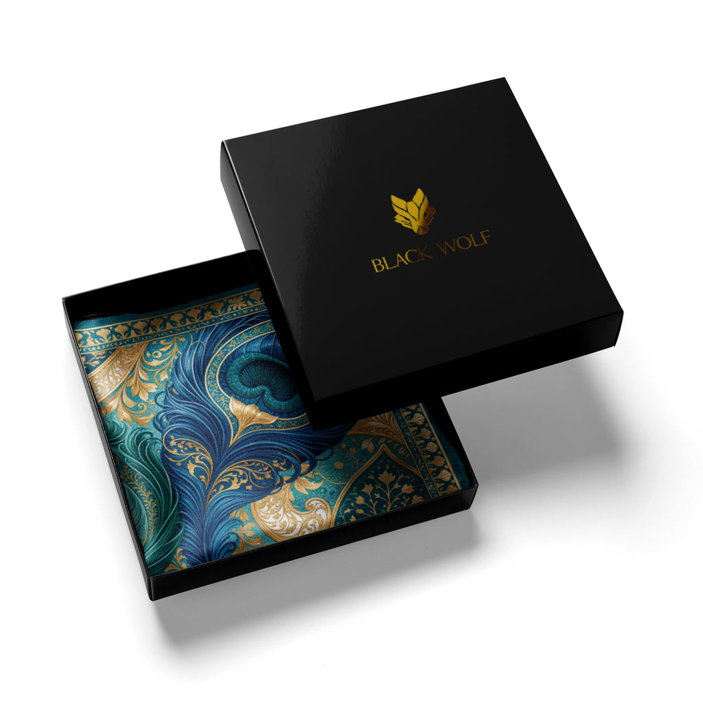OPAL PEACOCK SILK POCKET SQUARE