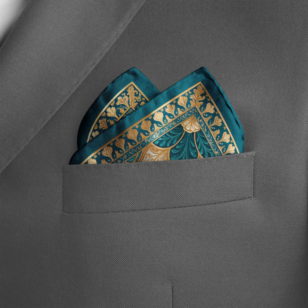 OPAL PEACOCK SILK POCKET SQUARE
