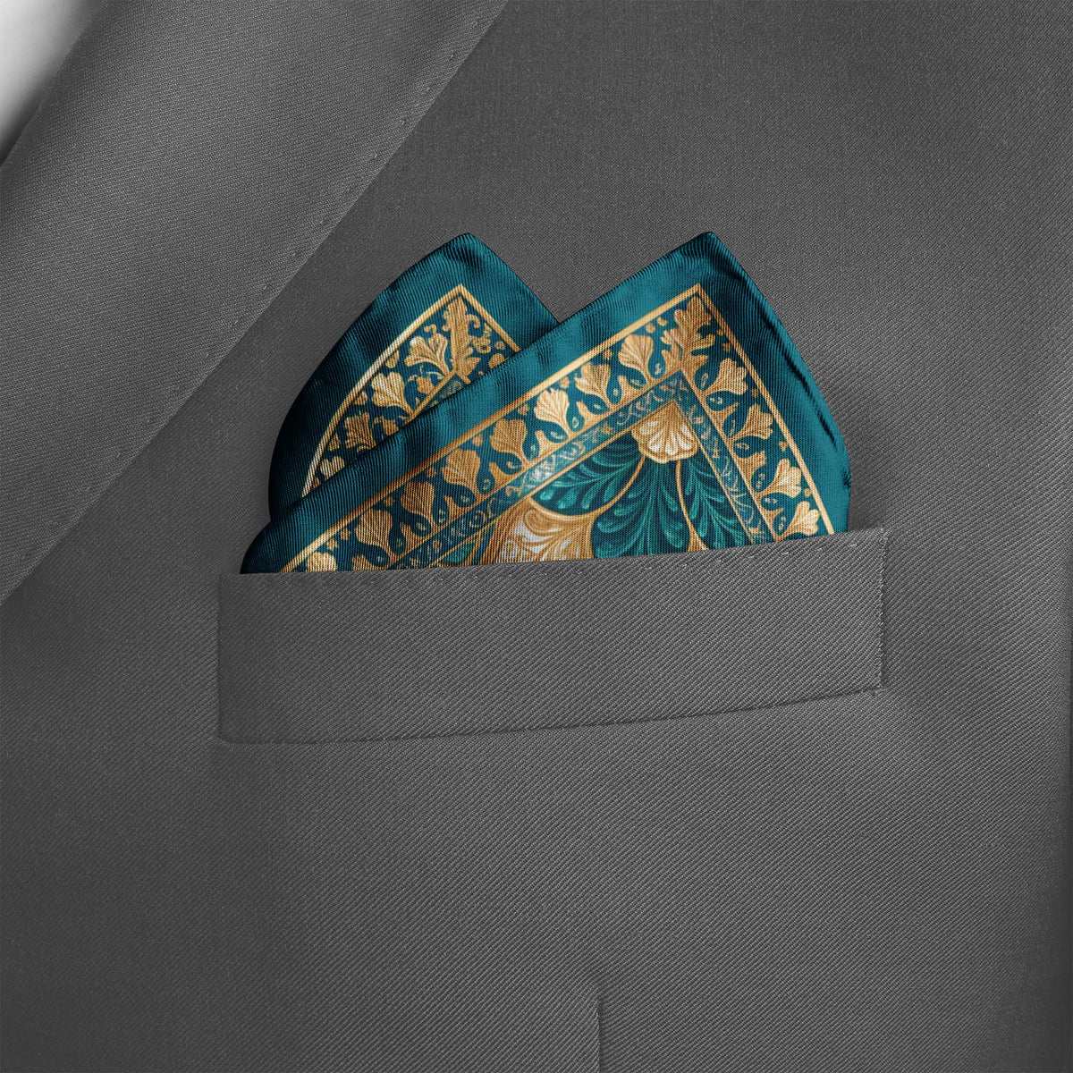 OPAL PEACOCK SILK POCKET SQUARE