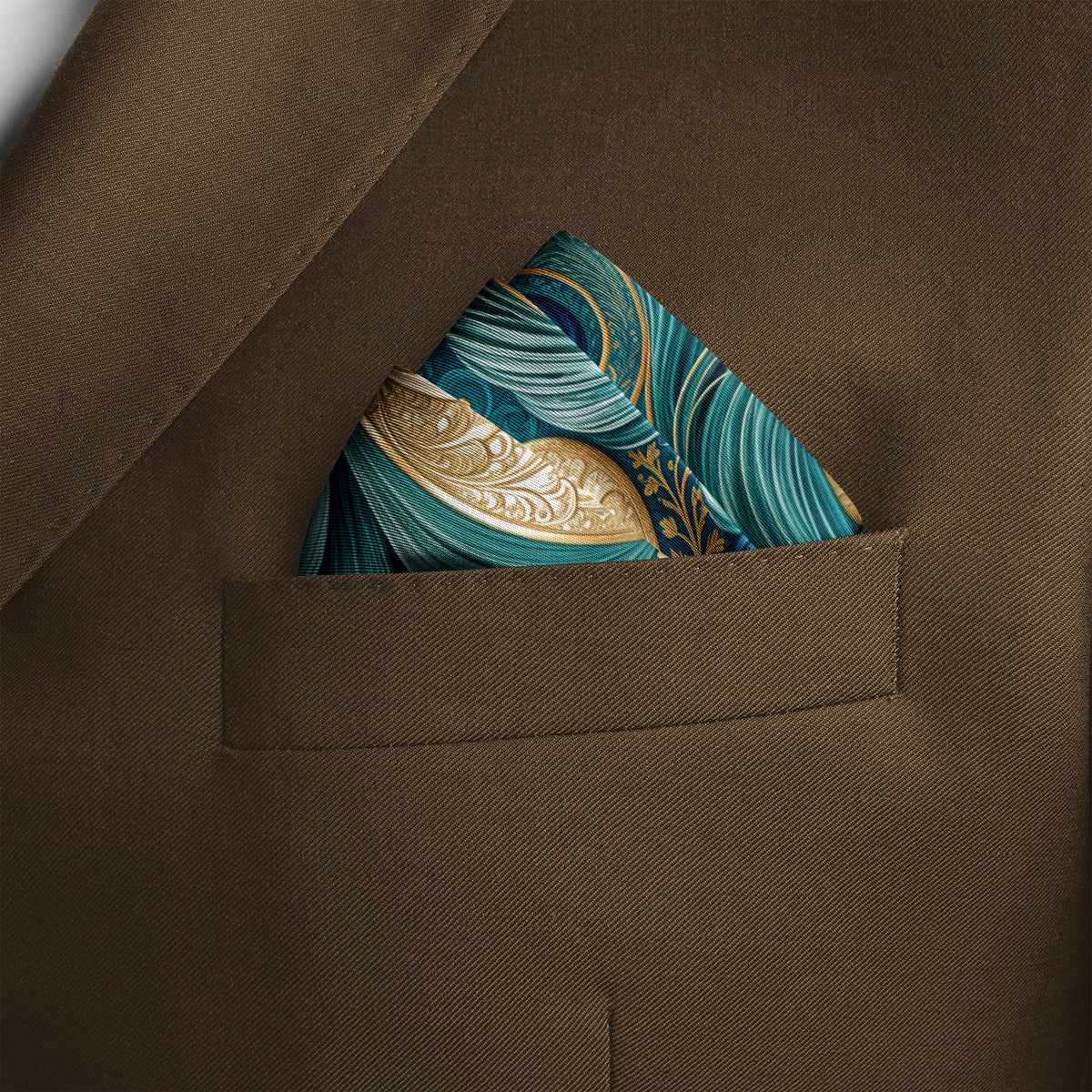OPAL PEACOCK SILK POCKET SQUARE