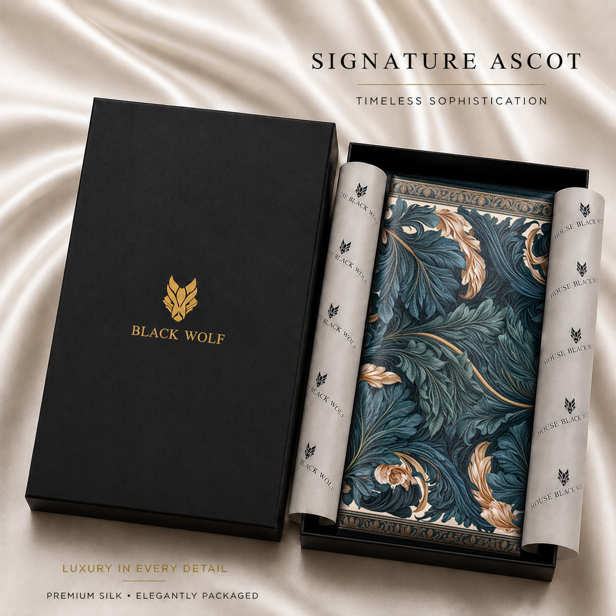 OPULENT LEAVES SILK ASCOT – PREMIUM COLLECTION
