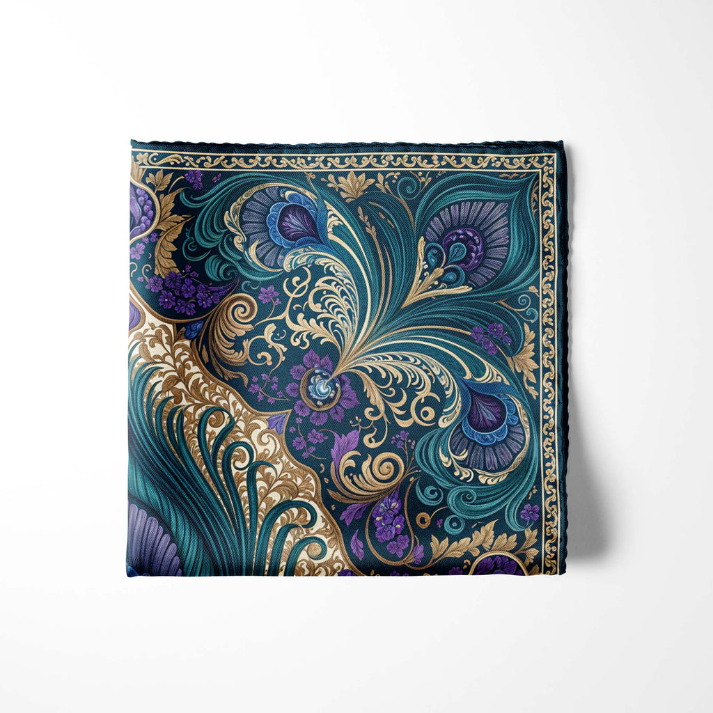 PEACOCK REVERIE SILK POCKET SQUARE