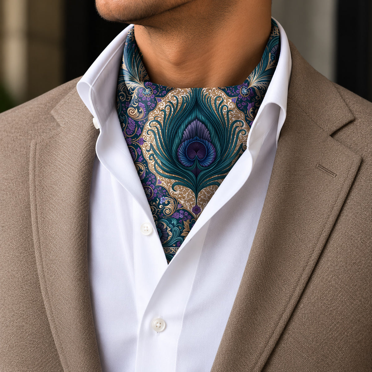 PEACOCK REVERIE SILK ASCOT – PREMIUM COLLECTION