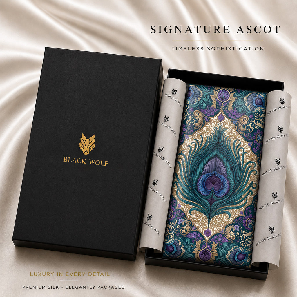 PEACOCK REVERIE SILK ASCOT – PREMIUM COLLECTION