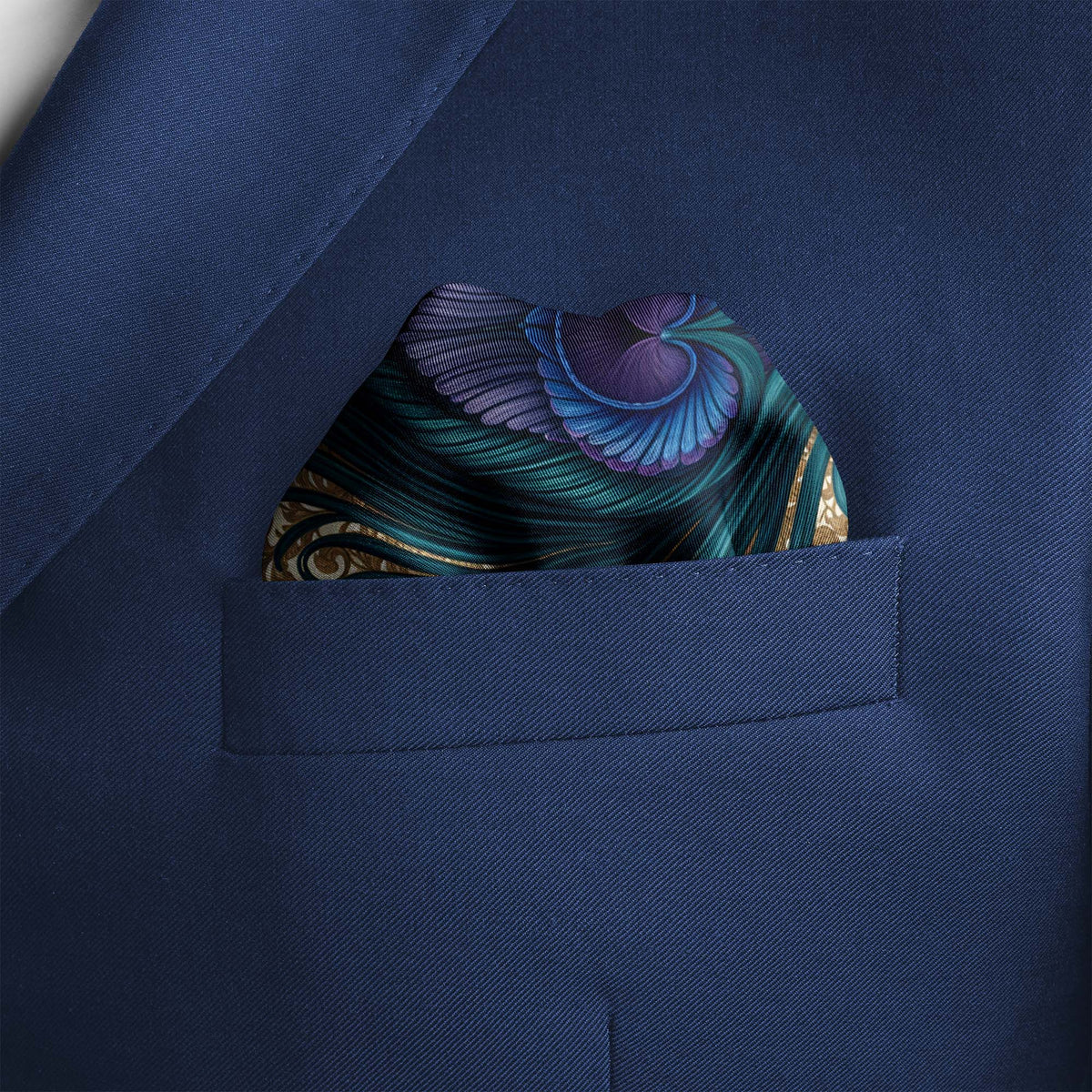 PEACOCK REVERIE SILK POCKET SQUARE