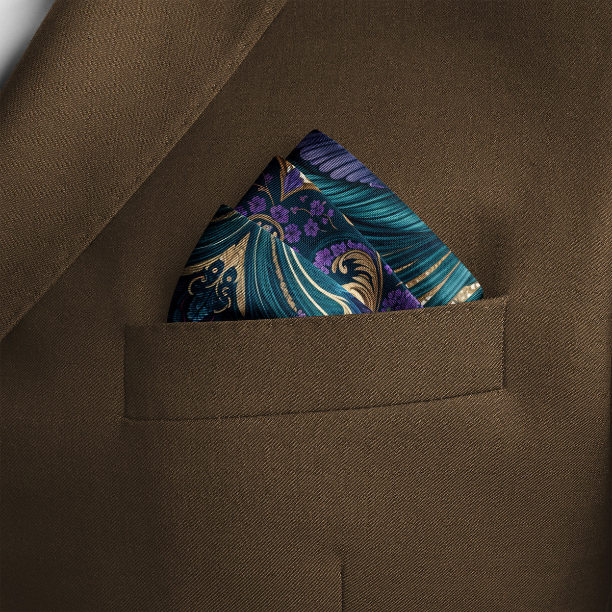 PEACOCK REVERIE SILK POCKET SQUARE