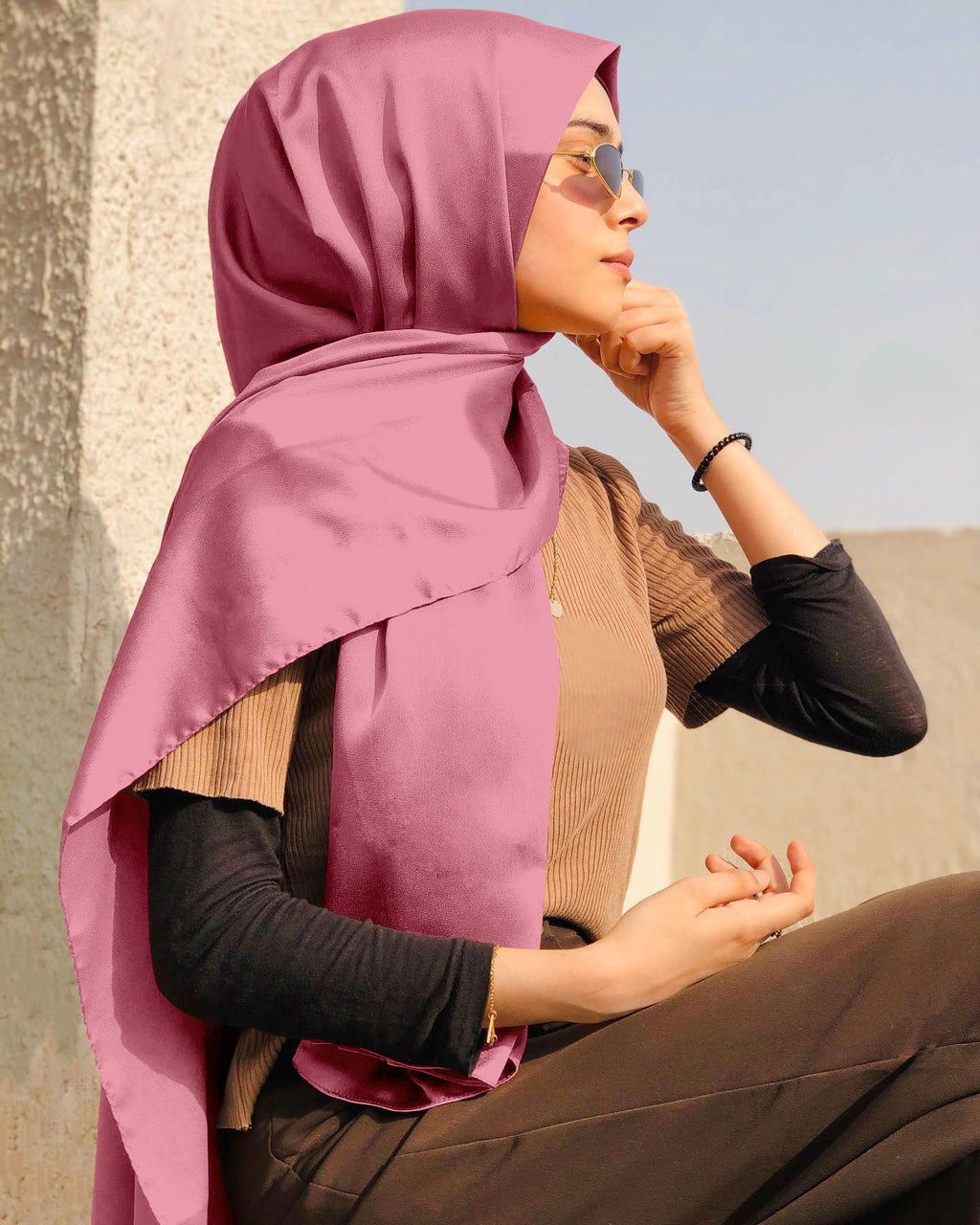 DUSTY ROSE SILK WOMEN HIJAB – PREMIUM COLLECTION