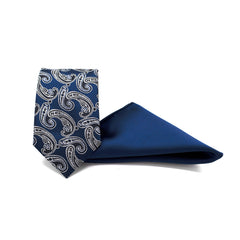 NAVY BLUE TIMELESS PAISLEY TIE AND POCKET SQUARE SET