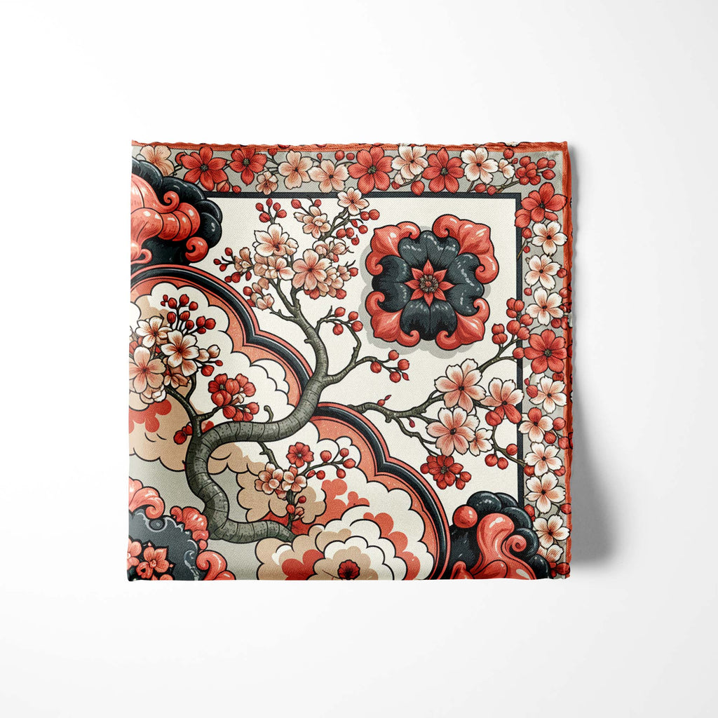 SAKURA MEDALLION SILK POCKET SQUARE
