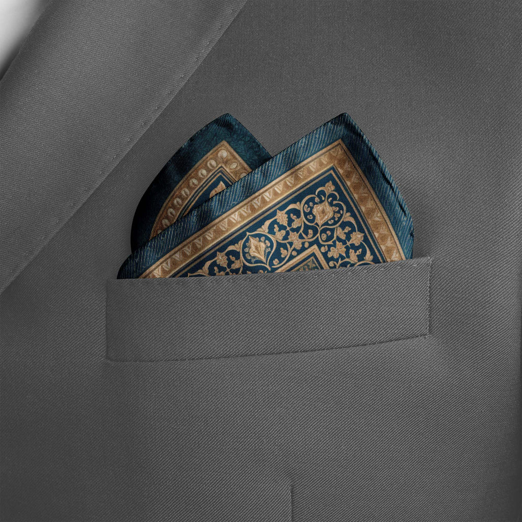 SAPPHIRE MEDALLION SILK POCKET SQUARE