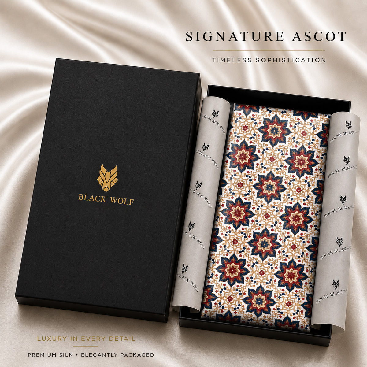 SAPPHIRE ROUGE SILK ASCOT – PREMIUM COLLECTION