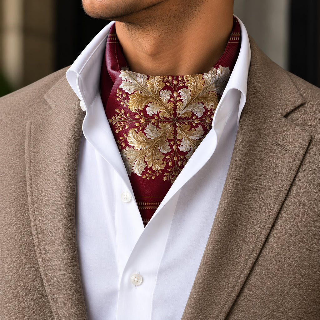 SCARLET LAUREL SILK ASCOT – PREMIUM COLLECTION