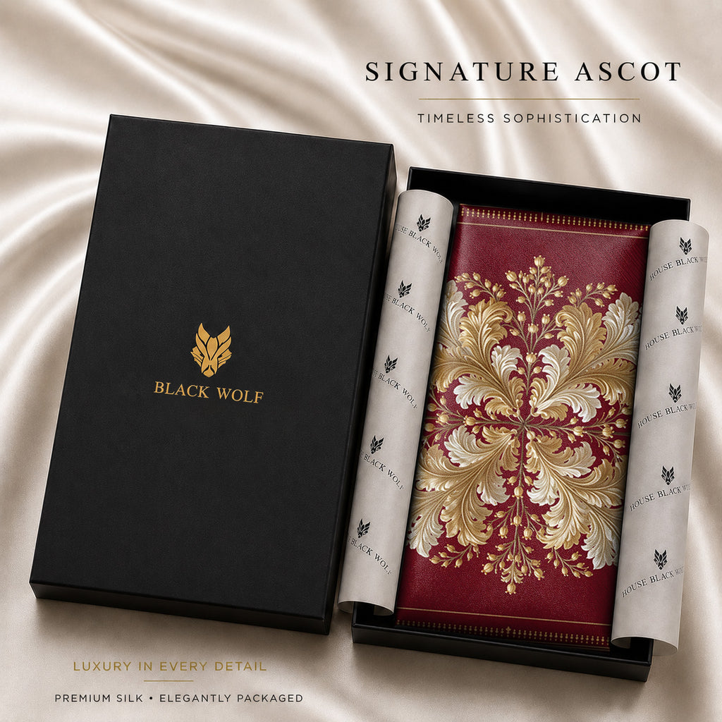 SCARLET LAUREL SILK ASCOT – PREMIUM COLLECTION