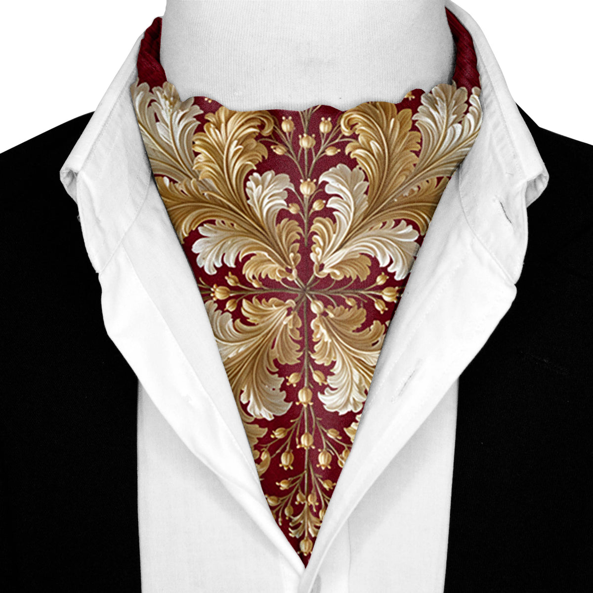 SCARLET LAUREL SILK ASCOT – PREMIUM COLLECTION