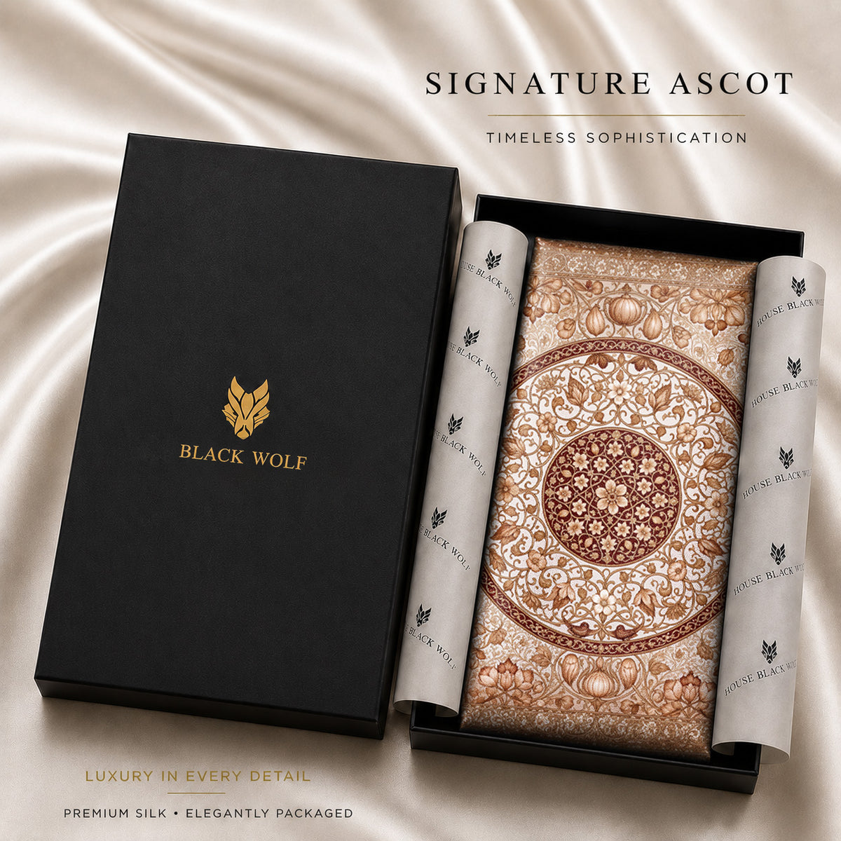 SEPIA GARDEN SILK ASCOT – PREMIUM COLLECTION