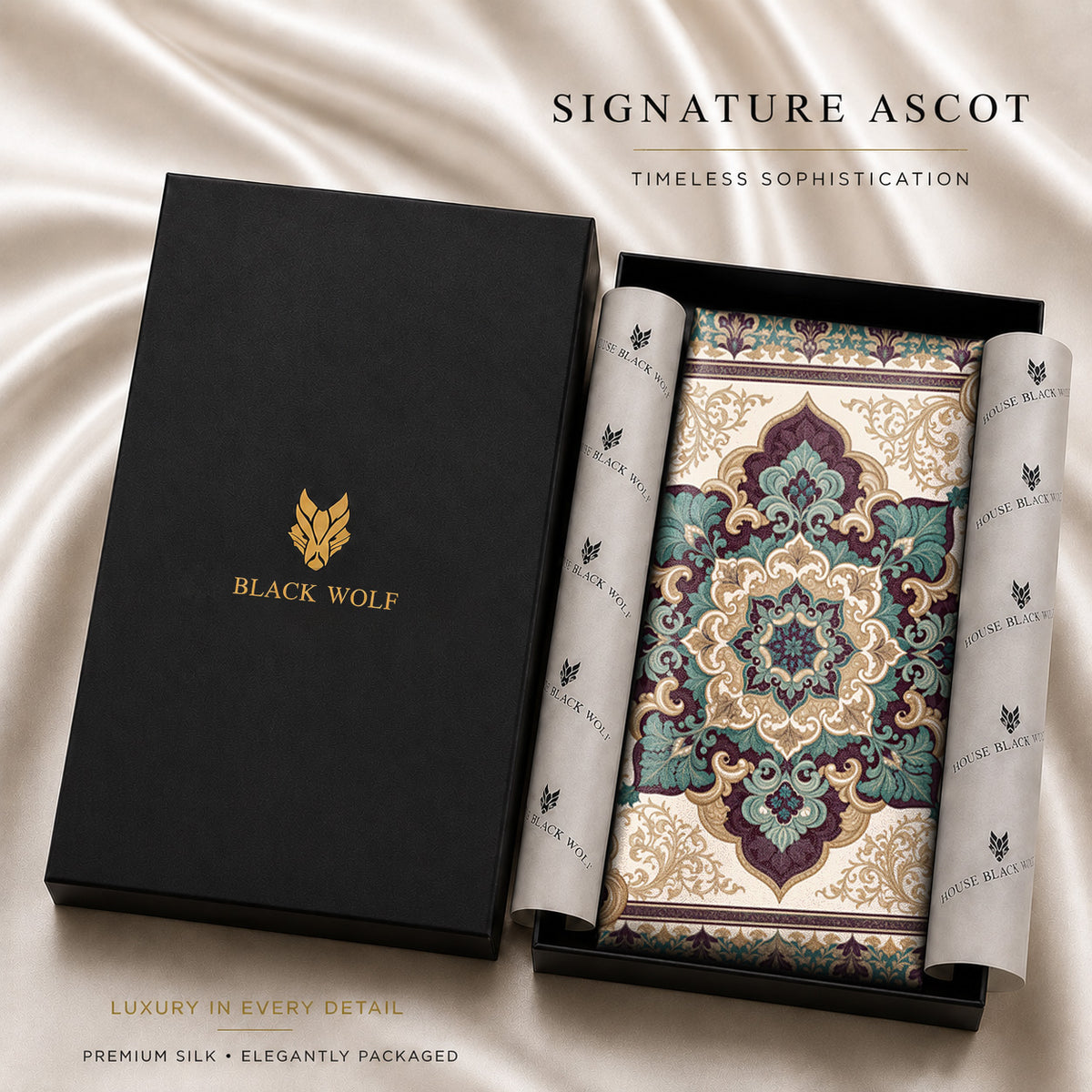 SERENE ARABESQUE SILK ASCOT – PREMIUM COLLECTION