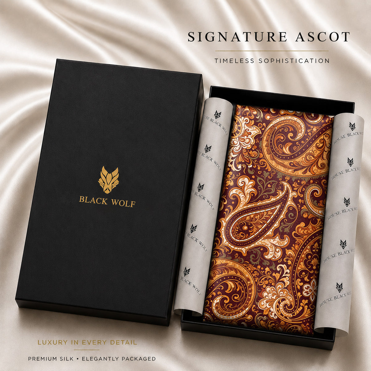 SIENNA PAISLEY SILK ASCOT – PREMIUM COLLECTION