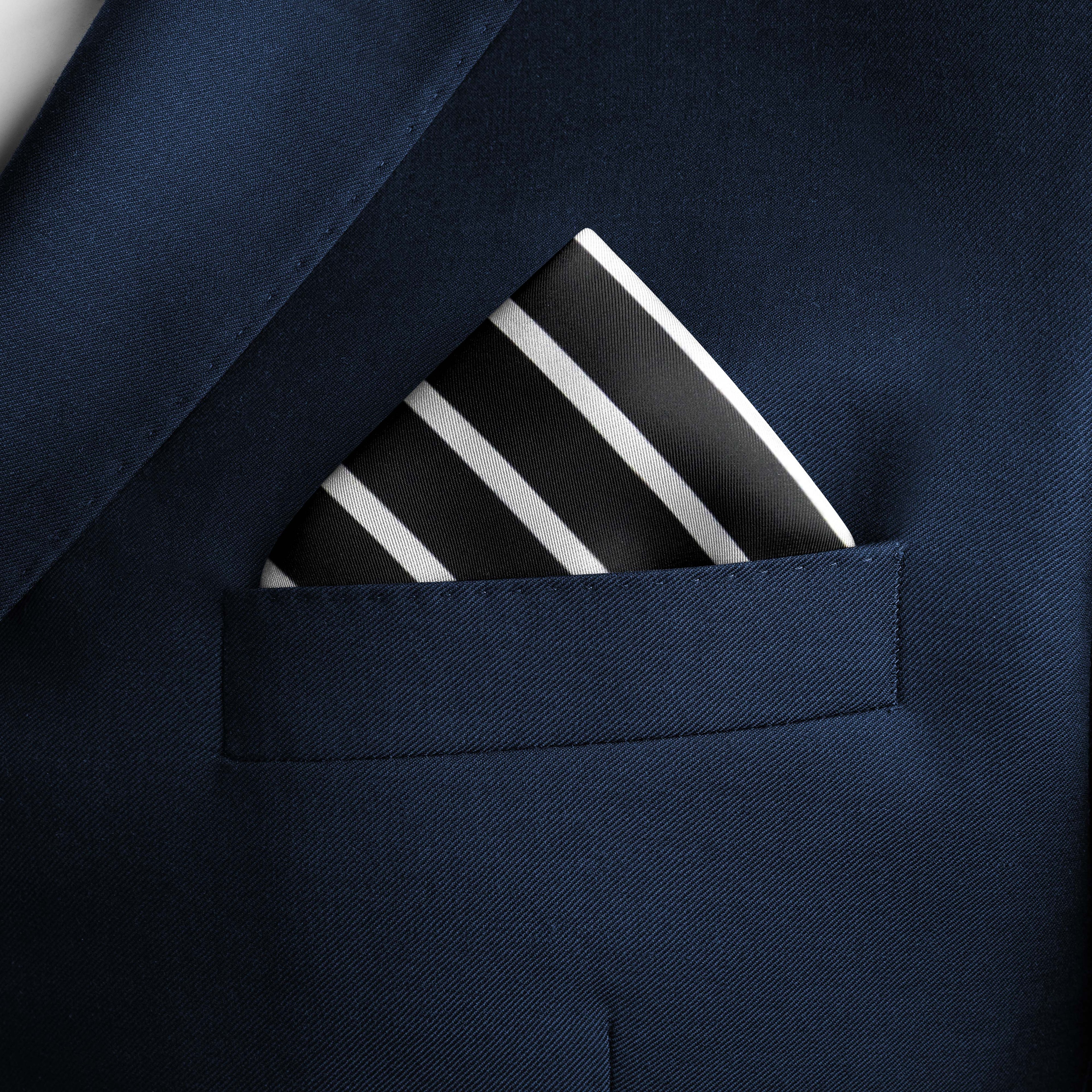 BLACK STRIPS SILK POCKET SQUARE