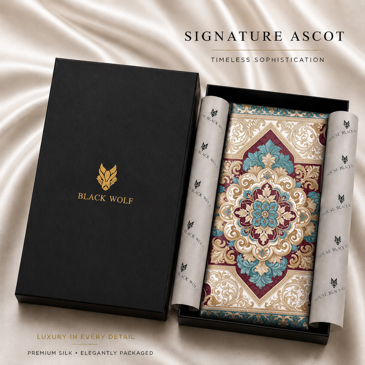 TURQUOISE ROYALE SILK ASCOT – PREMIUM COLLECTION