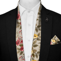FLOWER PATTERN SILK SCARF WITH LAPEL PIN AND POCKET SQUARE