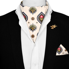MORGA FLOWER SILK ASCOT WITH LAPEL PIN AND POCKET SQUARE