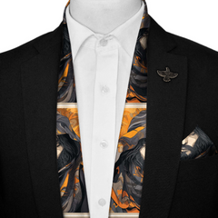 ANGRY MAN SILK SCARF WITH LAPEL PIN AND  POCKET SQUARE