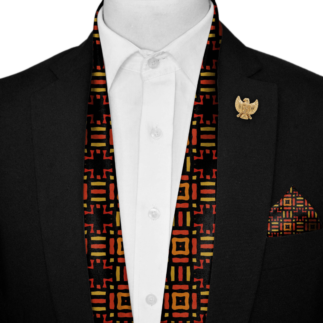 MODERN BALOCHI SILK SCARF WITH LAPEL PIN AND POCKET SQUARE