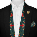 FLOWER AND LEAVES SILK SCARF WITH LAPEL PIN AND POCKET SQUARE