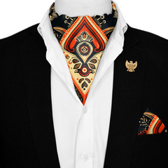 WINTER ETHNIC SILK ASCOT WITH LAPEL PIN AND POCKET SQUARE