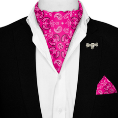 VINTAGE PAISLEY SILK ASCOT WITH LAPEL PIN AND POCKET SQUARE