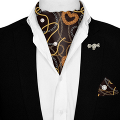 SEAMLESS CHAIN SILK ASCOT WITH LAPEL PIN AND POCKET SQUARE