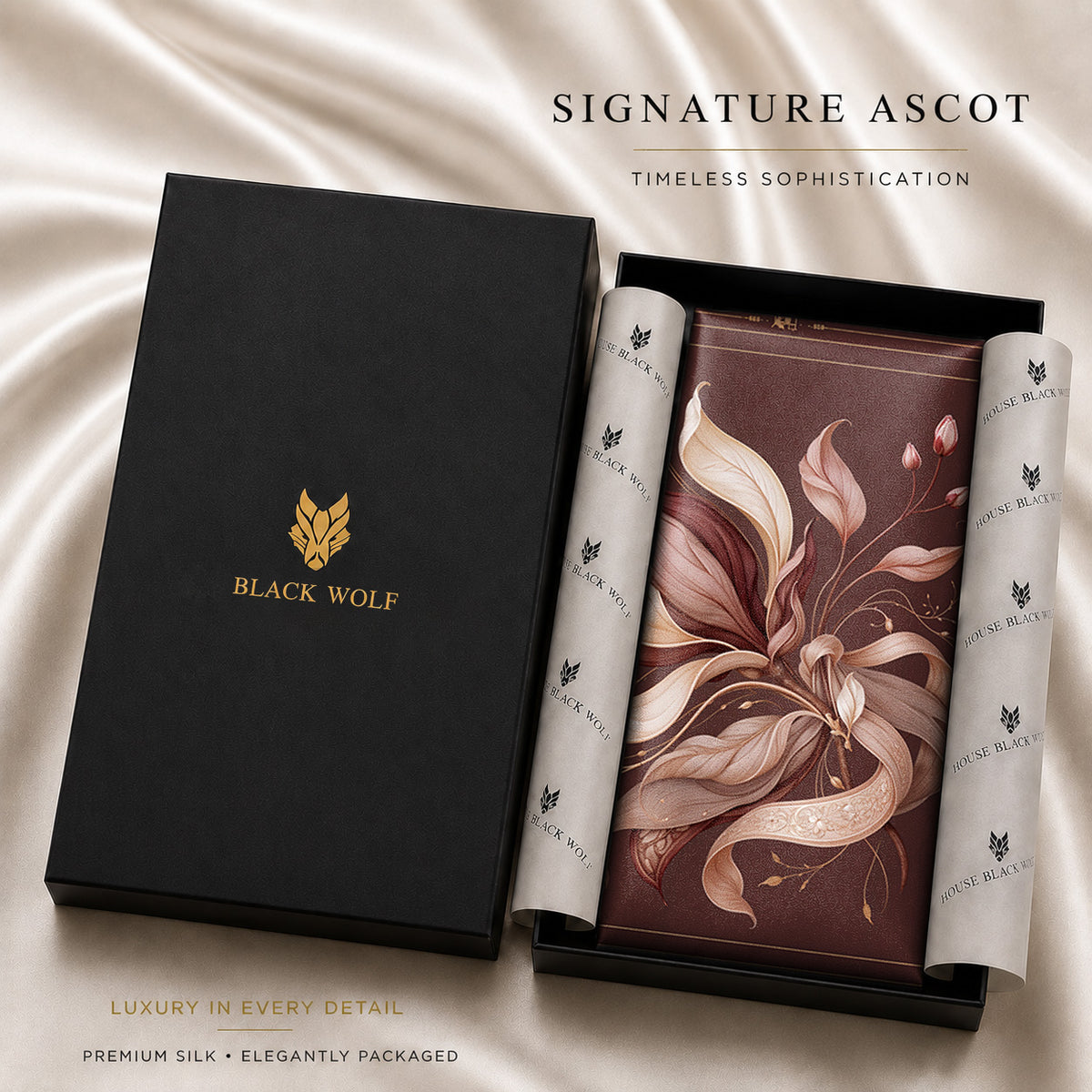 VELVET MAGNOLIA SILK ASCOT – PREMIUM COLLECTION