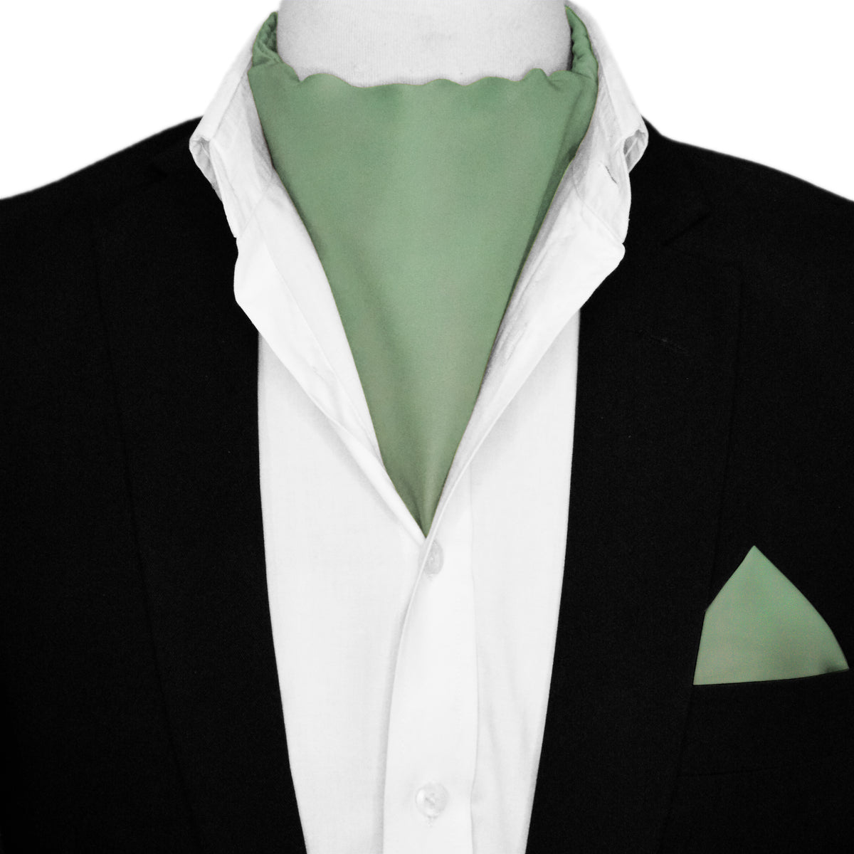 OLIVE LIGHT GREEN SILK ASCOT AND POCKET SQUARE SET – PREMIUM COLLECTION