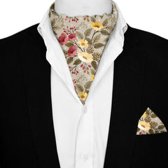 FLOWER PATTERN  SILK ASCOT AND POCKET SQUARE SET – PREMIUM COLLECTION