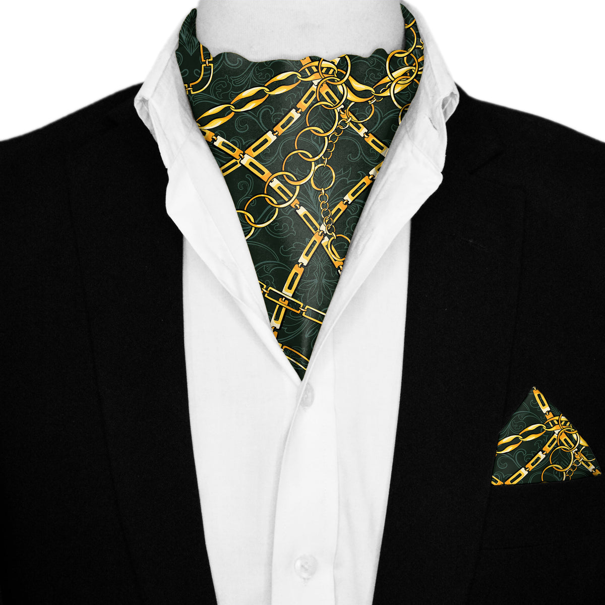 LOOP CHAIN SILK ASCOT AND POCKET SQUARE SET – PREMIUM COLLECTION