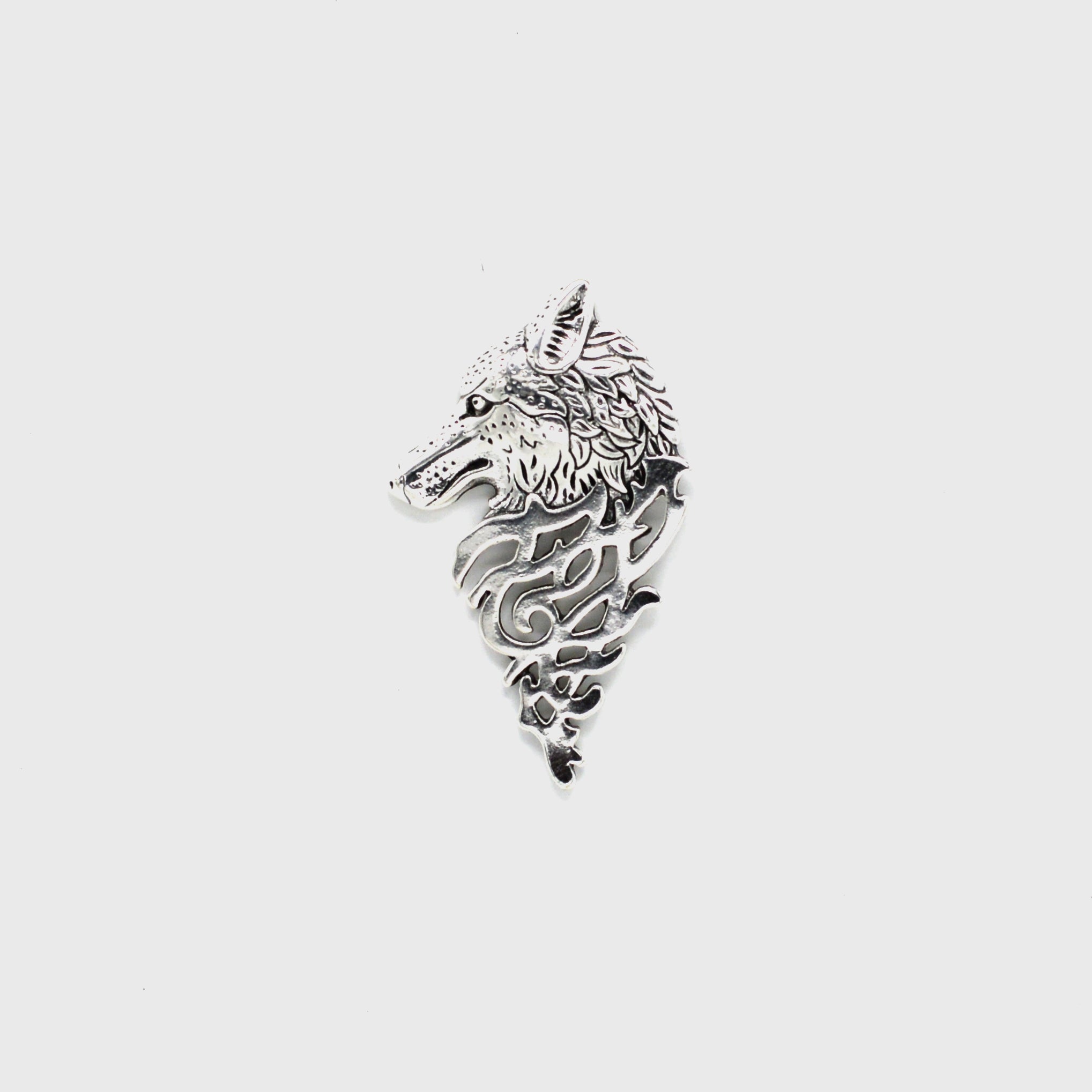 SILVER WOLF HEAD BROOCH