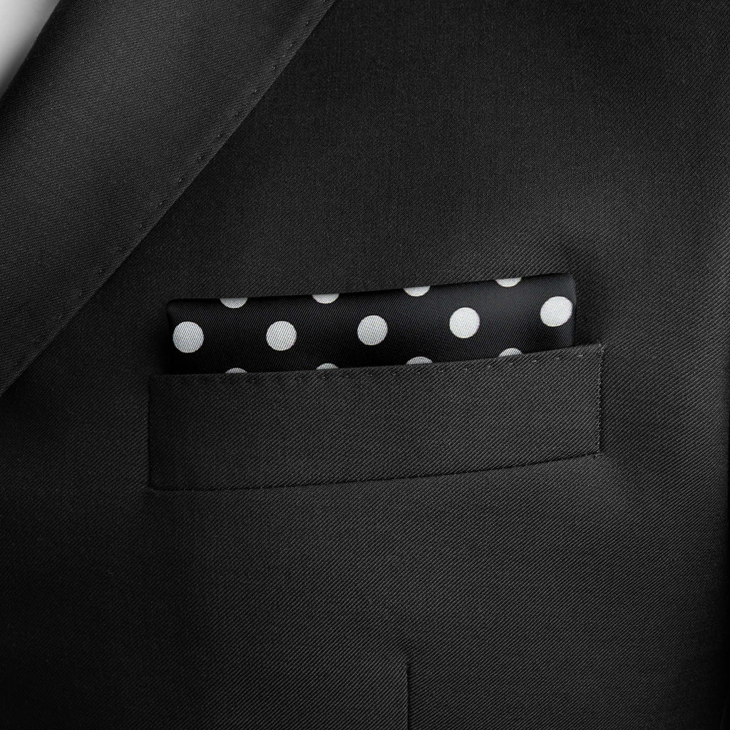 BLACK POLKA DOTS SILK POCKET SQUARE