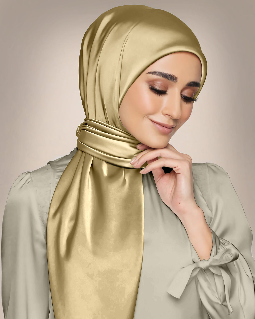 DULL GOLD SILK WOMEN HIJAB – PREMIUM COLLECTION