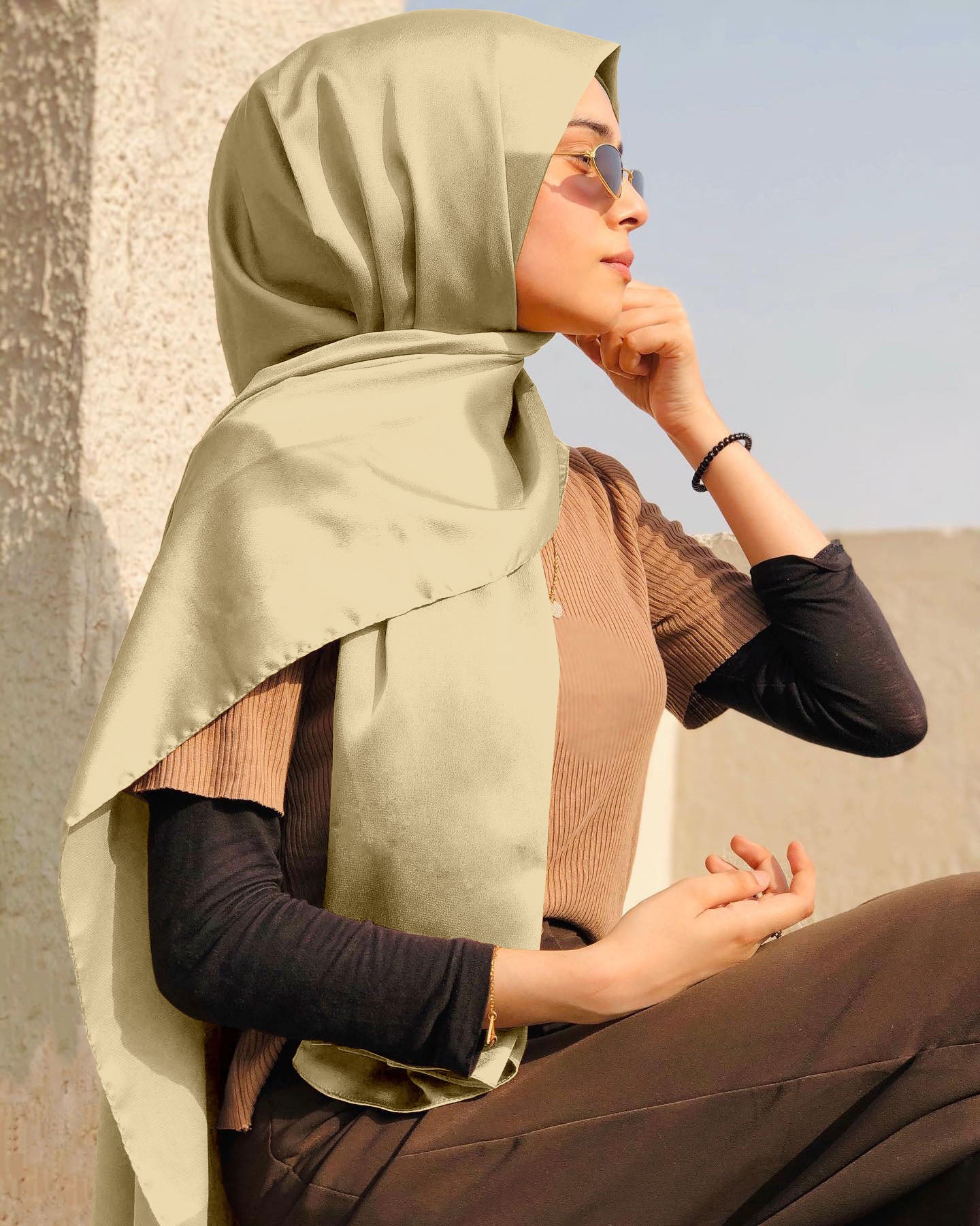 DULL GOLD SILK WOMEN HIJAB – PREMIUM COLLECTION