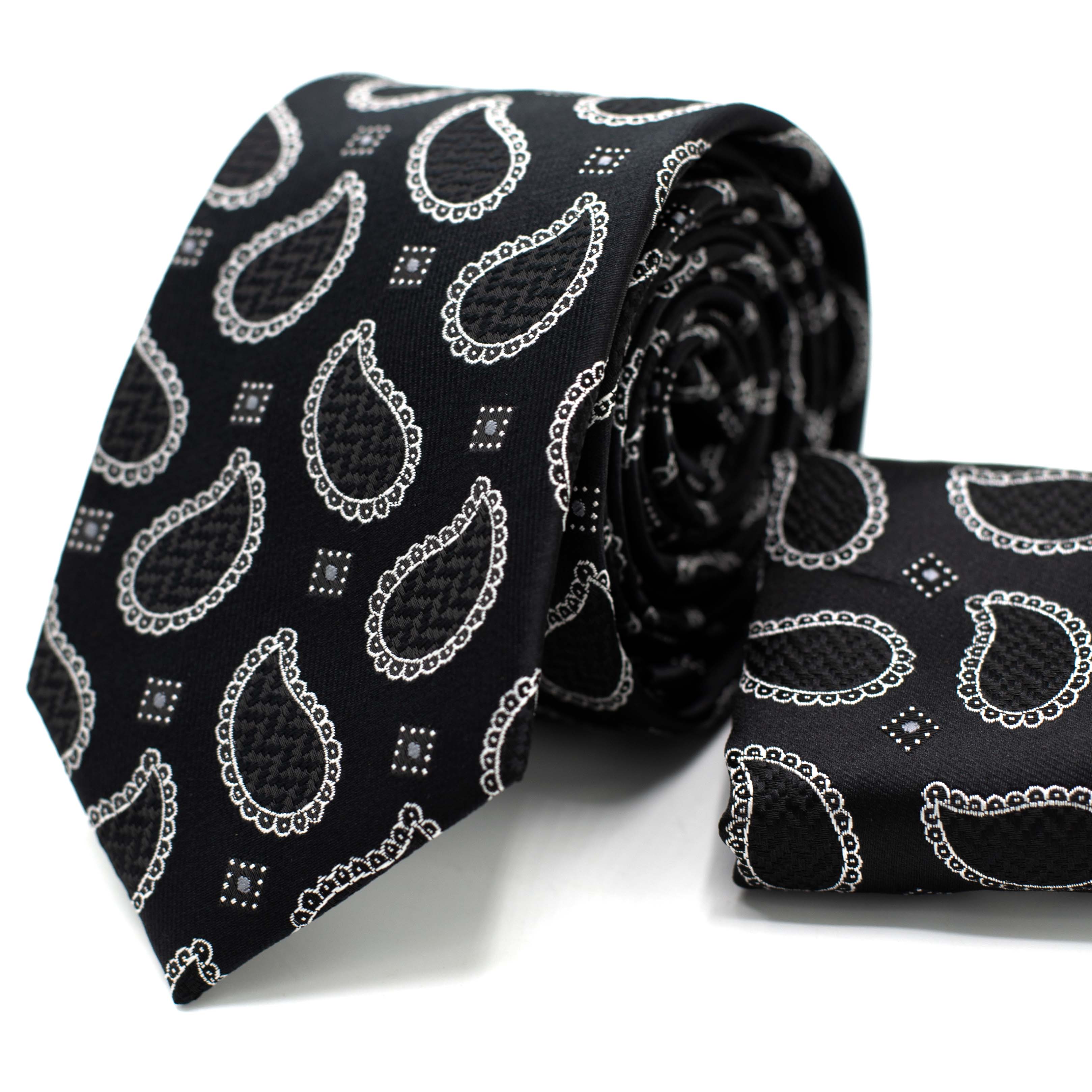 BLACK PAISLEY TIE AND POCKET SQUARE SET