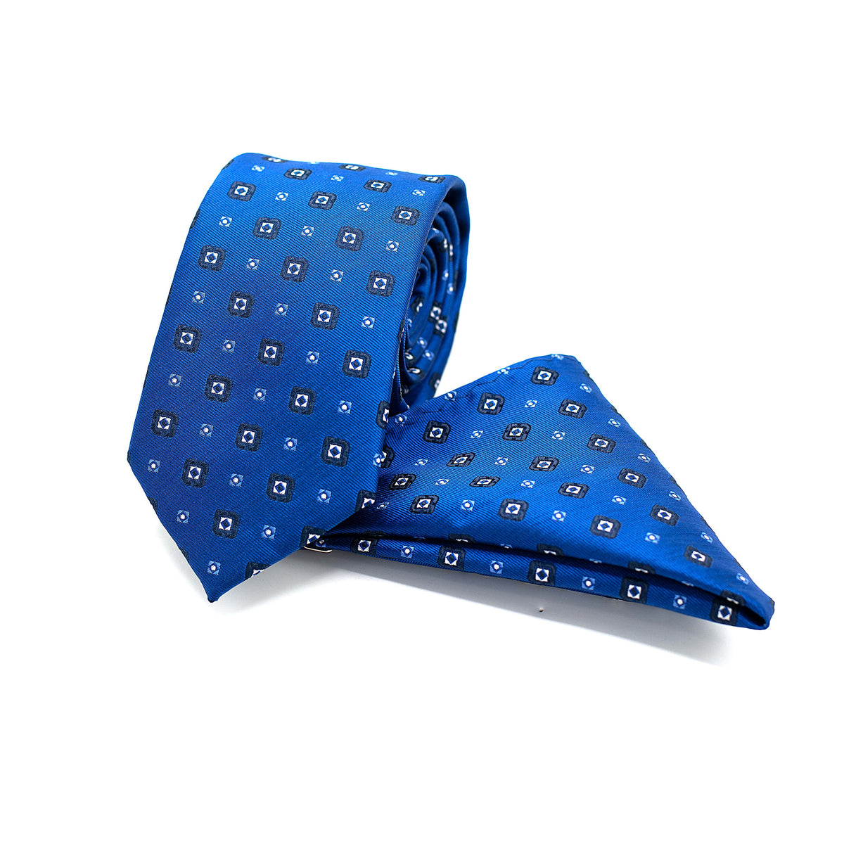 BLUE POLKA TIE AND POCKET SQUARE SET