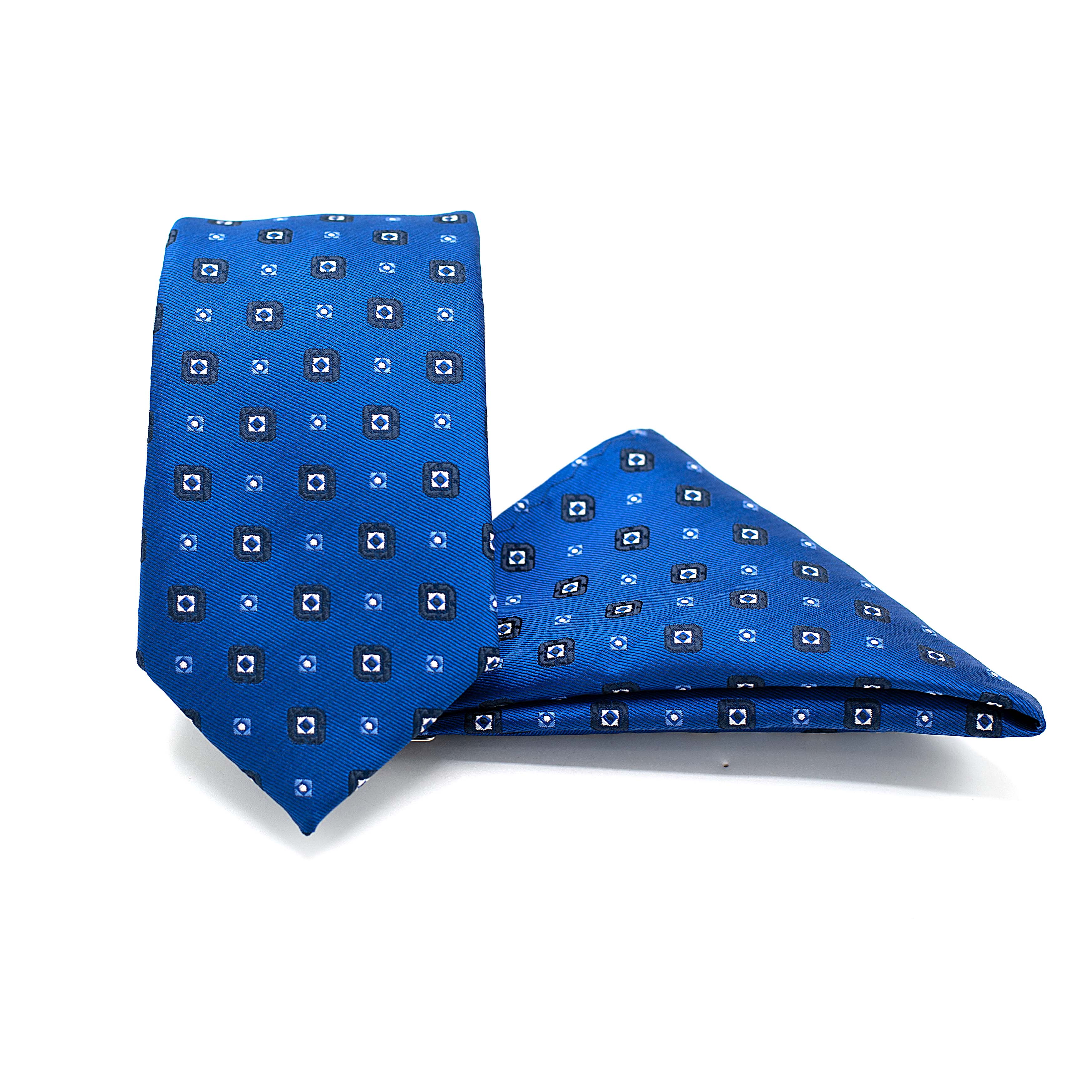 BLUE POLKA TIE AND POCKET SQUARE SET