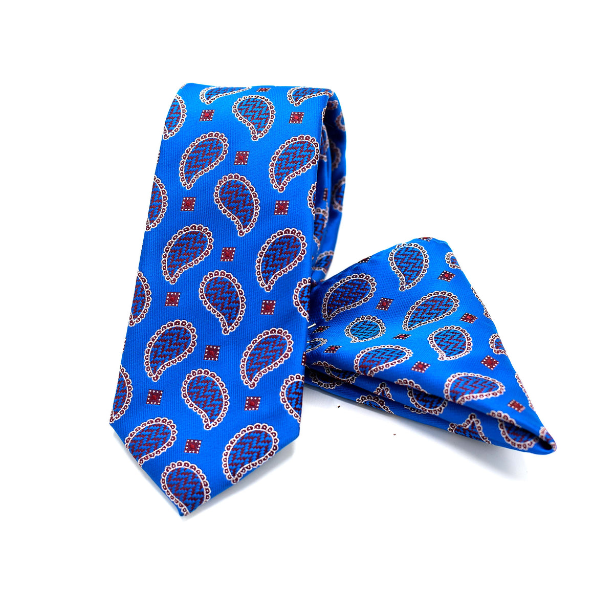 BLUE PAISLEY TIE AND POCKET SQUARE SET