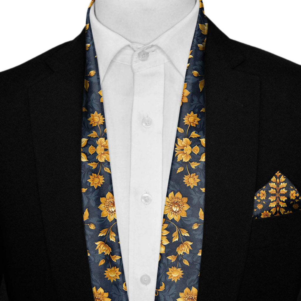 ORNATE DAMASK MEN SCARF AND POCKET SQUARE SET - PREMIUM COLLECTION