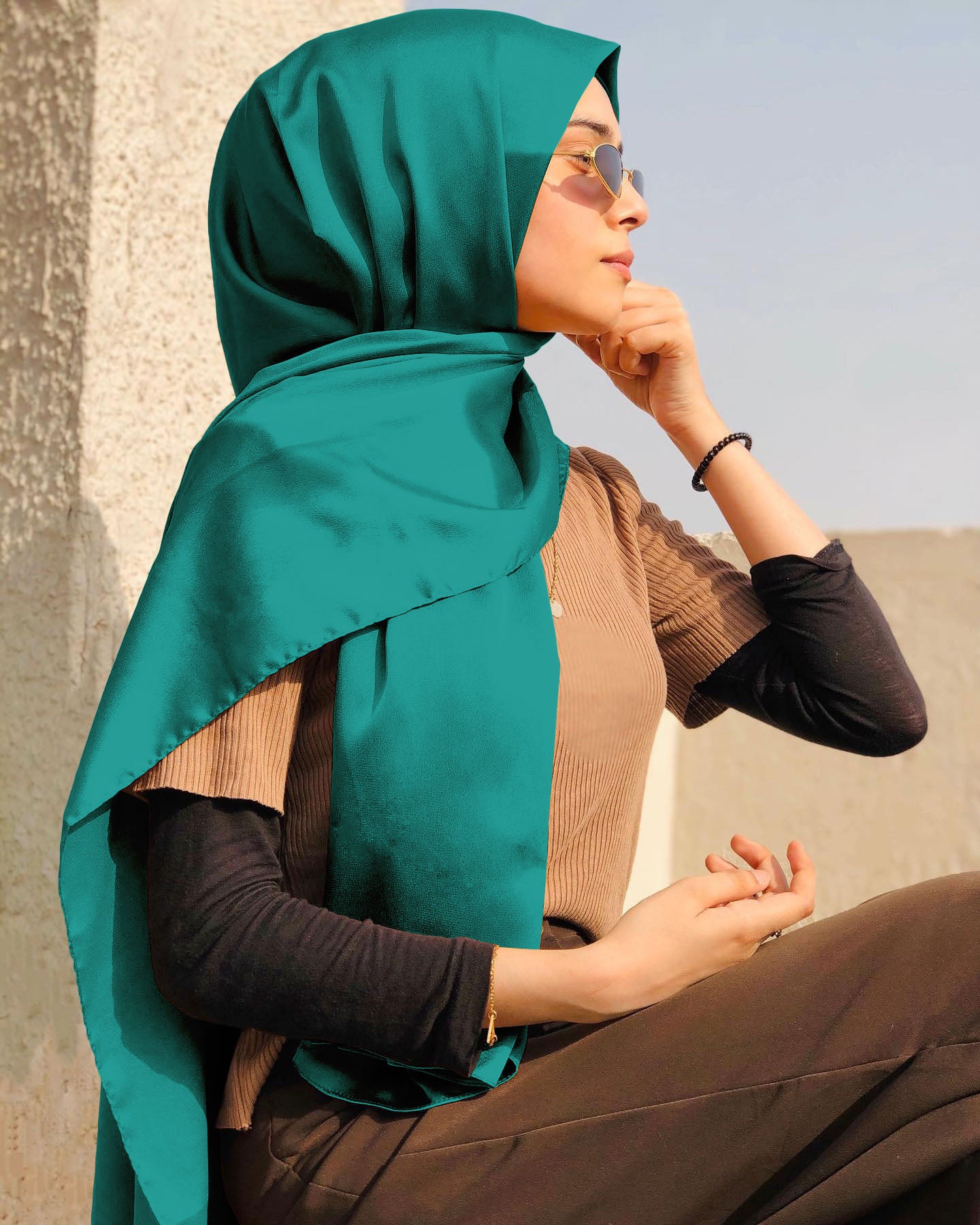 SOLID TEAL SILK WOMEN HIJAB – PREMIUM COLLECTION