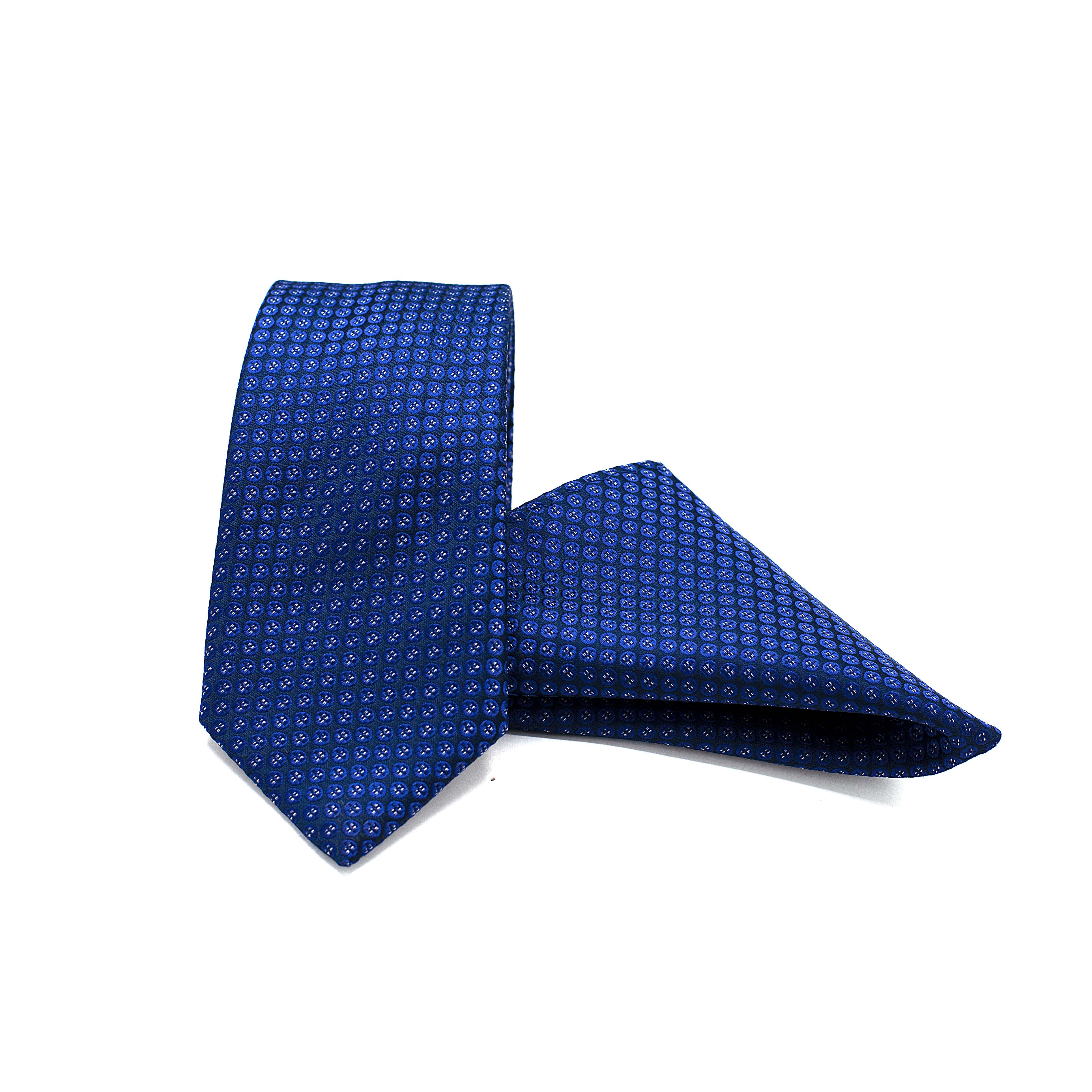 BLUE MIDNIGHT MOSAIC TIE AND POCKET SQUARE SET