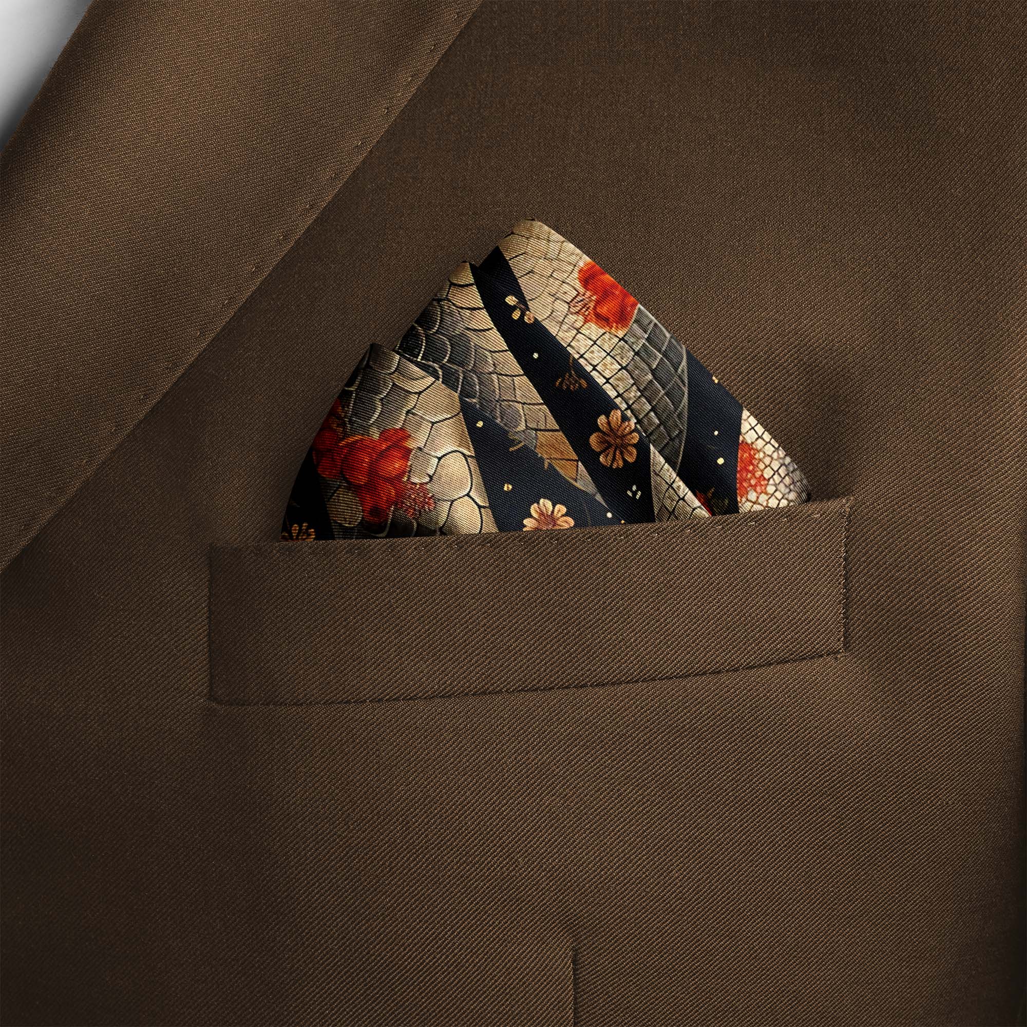 HYPERREALISTIC JAPANESE SNAKE ART SILK POCKET SQUARE